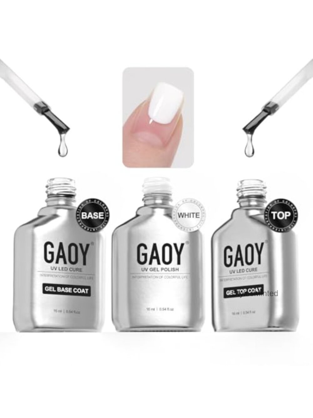 GAOY Gel Top Coat Base Coat 1002 White Polish Set 16ml Nail Kit